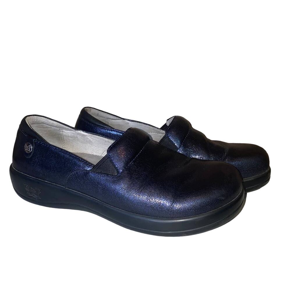 Alegria Blue Glitter Leather Keli Slip On Clogs Size 38 / 8-8.5